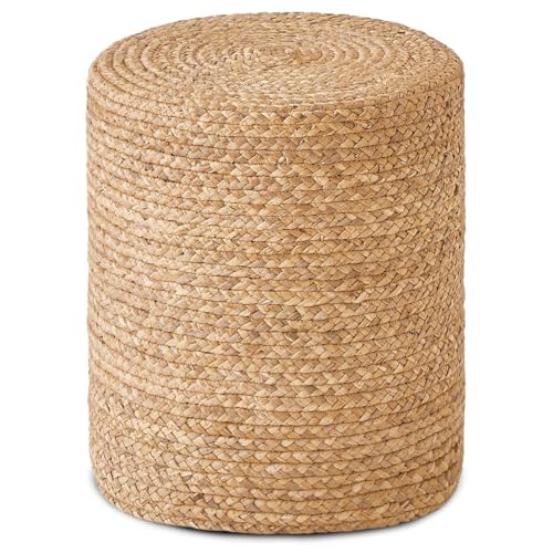 Wimarsbon Round Pouf Ottoman with Wood Frame, Handwoven Natural Water Hyacinth Seagrass Pouffe,Outdoor Rattan Stool Accent Seat, Bohemian Coastal Home Decor (14inch Natural Water Hyacinth) - color: 14inch Natural Water Hyacinth