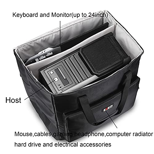 BUBM Desktop Computer Carrying Case, Padded Nylon Carry Tote Bag for Transporting Computer Tower PC Chassis, Keyboard, Cable and Mouse - color: Black-3 Light 24 INCH