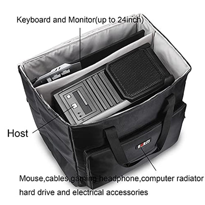BUBM Desktop Computer Carrying Case, Padded Nylon Carry Tote Bag for Transporting Computer Tower PC Chassis, Keyboard, Cable and Mouse - color: Black-3 Light 24 INCH