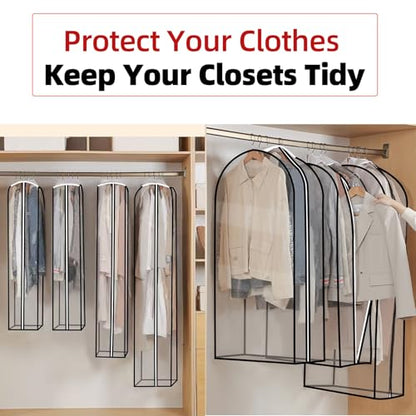 Clear Garment Bags for Hanging Clothes 3-piece set(43,50,60) inches Storage Bags With Zipper for Shirts, Suit,Jackets,Coats,sweater,Long Dresses,wedding,gowns,etc. - size: 43+50+60inch