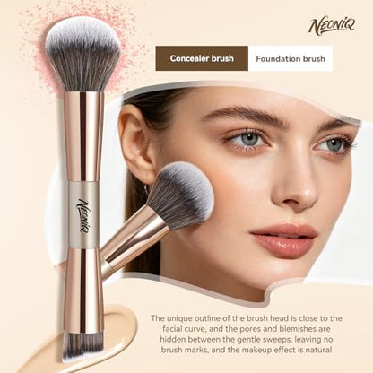 10 PCS Travel Makeup Brush Set With Bag, Makeup Brushes, Double-End Multi-functional Brushes for Foundation Powder Blush Eyeliner Eyeshadows, Professional Face Brush Set（Champagne Gold） - color: 10Pcs-Champagne Gold
