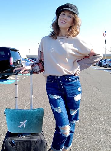 BlueHills Travel Blanket Pillow in Mini Soft Case Premium Plush Airplane Blanket in Soft Bag Compact Pack with Luggage Belt and Backpack Clip Airline Car 2 in 1 Traveler Essentials - Teal Blue M03 - color: Teal-m03
