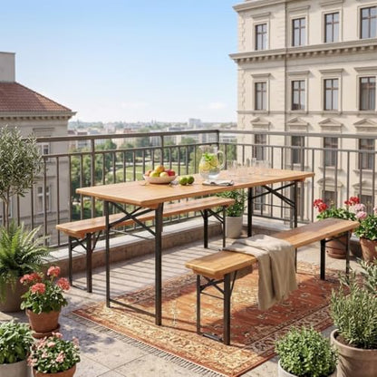 AVAWING 5.8FT 3-Piece Portable Picnic Table Bench Set, 6-8 Person Folding Wooden Dining Table Set，70" Patio Beer Table for Outdoor Activities Garden BBQs Parties Camping
