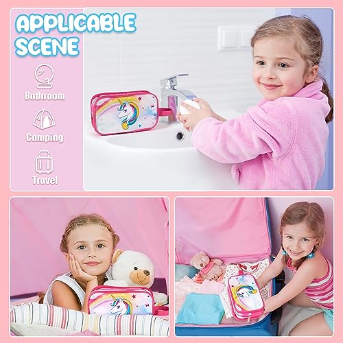 Toiletry Bag for Girls - Kids Toiletry Bag Christmas Birthday Gift Camping Travel Toiletry Case Toiletries Makeup Cosmetic Pouch Pink Water-resistant Wash Bag Dopp Kit with Mesh Pocket - style: Unicorn B