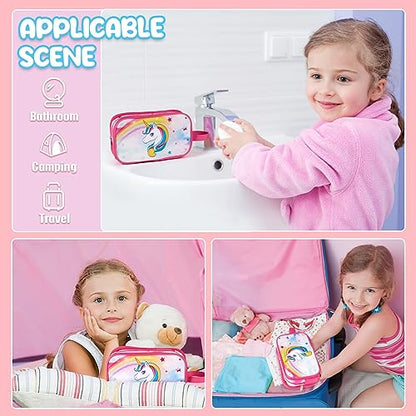 Toiletry Bag for Girls - Kids Toiletry Bag Christmas Birthday Gift Camping Travel Toiletry Case Toiletries Makeup Cosmetic Pouch Pink Water-resistant Wash Bag Dopp Kit with Mesh Pocket - style: Unicorn B