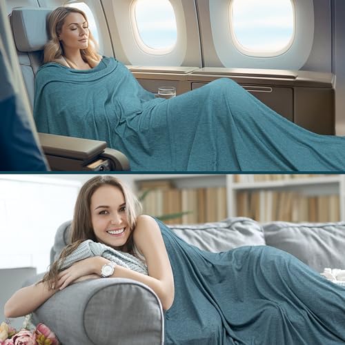 PAVILIA Travel Blanket Airplane Compact with Bag, Lightweight Soft Fleece Plane Blanket Long Flights, Camping Road Trips, Packable Travel Gift Essentials with Luggage Backpack Strap, 65x40, Teal Blue - color: Teal Blue
