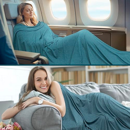 PAVILIA Travel Blanket Airplane Compact with Bag, Lightweight Soft Fleece Plane Blanket Long Flights, Camping Road Trips, Packable Travel Gift Essentials with Luggage Backpack Strap, 65x40, Teal Blue - color: Teal Blue