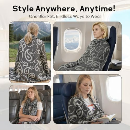 Travel Blanket Airplane - Ultra Soft & Lightweight Knit Design Compact Airplane Blanket,53x72 Inch,Stylish Travel Shawl Wraps for Flights,Office,Home Use,Travel Essentials & Gifts - color: Black