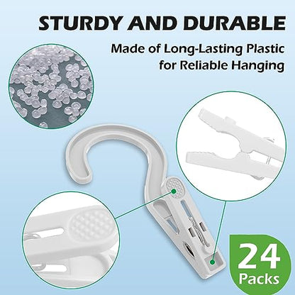 24pcs Laundry Hooks Clip Plastic Clothes Hangers Pins Super Strong Hanger Clips for Bathroom Travel Portable,White - color: White 24pcs