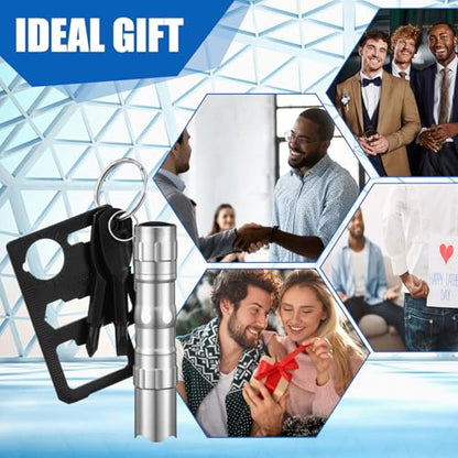 Glooglitter 48 Pcs Men Small Gifts Bulk Mini Screwdriver Flashlight Keychain Set Multitool Credit Card Survival Tool Employee Coworkers Fathers Gifts for Men Dad Husband, No Batteries Included