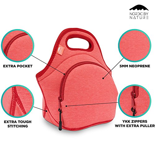 Nordic By Nature 12"x 12"x 6.5" Neoprene Lunch Box With Side Pocket And Soft Cotton Feel, Red - color: Special Red, size: Medium