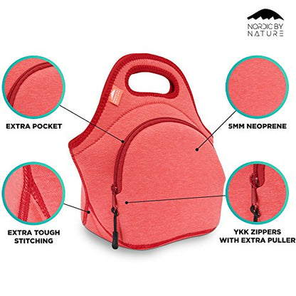 Nordic By Nature 12"x 12"x 6.5" Neoprene Lunch Box With Side Pocket And Soft Cotton Feel, Red - color: Special Red, size: Medium
