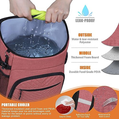 Cooler Backpack Insulated Leakproof Waterproof Backpack Cooler Bag 30/45 Cans, Large Capacity Lightweight Travel Camping Beach Backpack Cooler Ice Chest for Men and Women - color: pink, size: 30 Cans
