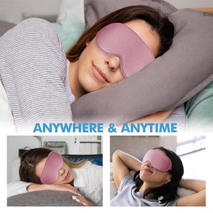 Sleep Eye Mask for Men Women, Sleeping Mask for Side Sleeper, Travel Blackout Night Blindfold Eye Shade Cover with Adjustable Strap (Rose) - color: Rose