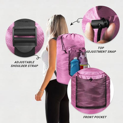 Laundry Bag with Shoulder Straps and Mesh Pocket Laundry Backpack Large Portable Laundry Hamper for College Laundromat Apartment - color: Pink