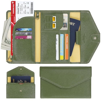 ZOPPEN Mulit-purpose Rfid Blocking Passport Holder Travel Wallet (Ver.4) Passport and Vaccine Card Holder ComboTri-fold Document Organizer Travel Essentials - color: #35 Army Green