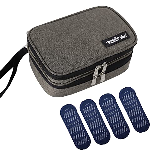 apollo walker Insulin Cooler Travel Case Diabetic Medication Cooler with Ice Packs and Insulation Liner - color: Gray, size: Medium