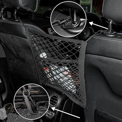 3-Layer Car Mesh Organizer Storage Bag Between Front Seats Kid Dog Pet Net Barrier Car Net Pocket Elastic Tissue Purse Holder Netting Pouch for SUV, Truck, Van 15.7" x 13.7" - size: 15.7 x 13.7 inch