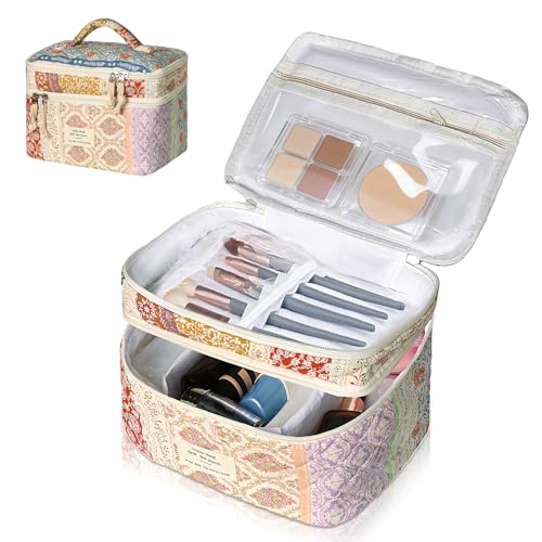 Gosect Makeup Bag, Portable Travel Make up Bag, Large Capacity Quilted Cosmetic Organizer Bag, Cute Floral Toiletry Bag for Women Girls (Color Flowers) - color: Color Flowers