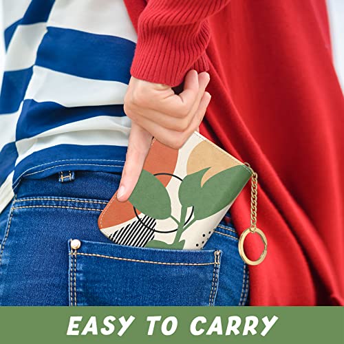 Aiawoxc Credit Card Holder, Small RFID Wallet Slim Leather Card Organizer Case with Zipper and Keychain, Modern Abstract Art - color: Tropical Plants, size: Keychain