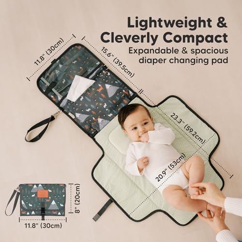 KeaBabies Portable Diaper Changing Pad, Travel, Car - Large Waterproof Baby Changing Mat, Wipeable, Padded, On The Go Travel Diaper Clutch Bag, Easy to Use Pockets for Newborn Essentials (Woods) - color: Woods