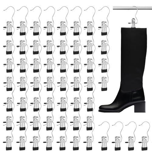 80 Pcs Boot Hanger Clips for Closet, Laundry Hanging Hooks with Clips, Portable Single Clip Boot Hangers Bulk for Travel Socks Pants Hats Towels (Black)