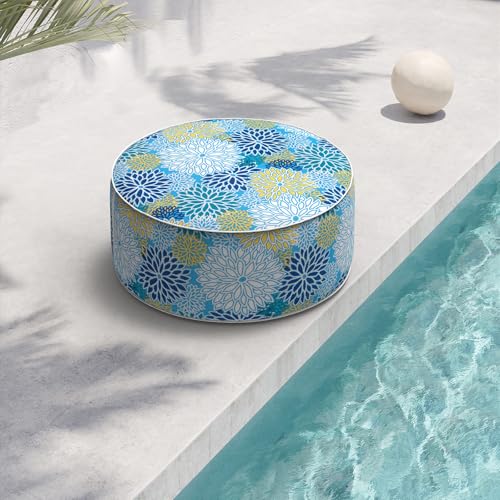 Indoor/Outdoor Inflatable Ottoman D21 x H9 inch, Round Footstool Inflatable Foot Rest Ottoman with Handle, Portable Ottomans Pouf for Patio, Garden, Camping, Home, Dahlia Blue - color: Dahlia Blue, size: 21"D x 21"W x 9"H