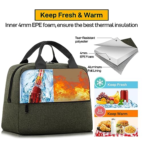 HOMESPON Insulated Lunch Bag for Women Men Lunch Box Cooler Lunch Tote for Work Picnic (Green) - color: Green