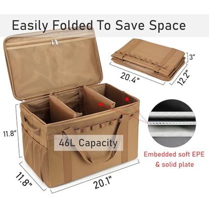 Tactical Camping Storage Bag - 46L Utility Tote Bag Trunk Organizer (Coyote Brown) - color: Coyote Brown