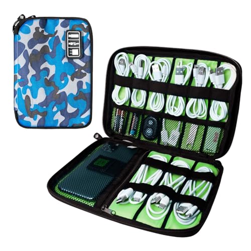 Lcsmaokin Electronics Travel Organizer,Portable Waterproof Electronic Travel Storage Bag for Small Charging Cord Storage,Charger,SD Card etc,for Travel,Business-Blue Camouflage - color: C-Blue Camouflage, size: Single Layer