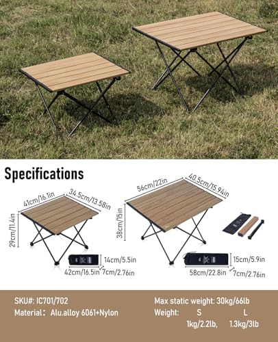 iClimb Ultralight Compact Camping Folding Table with Carry Bag (Nature- S) - color: Nature, size: Small
