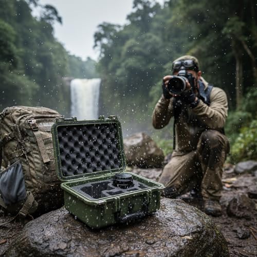 MEIJIA Portable All Weather Waterproof Protective Case,Hard Case,Camera Case With Customized Fit Foam,Fit Use of Drones,Camera,Equipments,Pistols,13.35 x11.63x5.98inches (Green) - color: Green