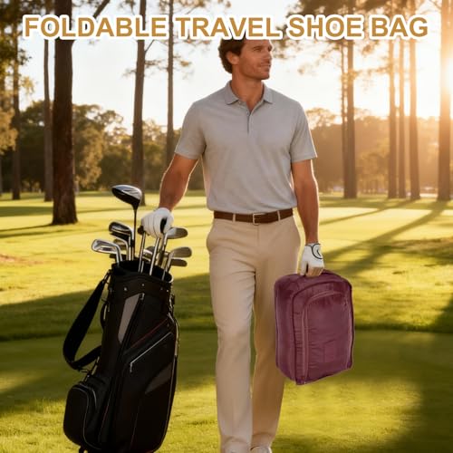 Foldable Travel Shoe Bag, Waterproof Shoe Pouches Organizer with Handle Travel Packing Cubes -Fitting for Storing (Sneakers/Sandals/Fitness Shoes) 2 Pcs & Dark Red/Navy Blue - color: Dark Red/Navy Blue