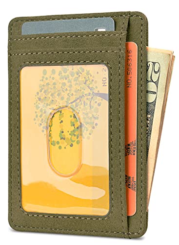 Buffway Slim Minimalist Front Pocket RFID Blocking Leather Wallets for Men and Women - At Sahara Desert Green - color: At Sahara Desert Green