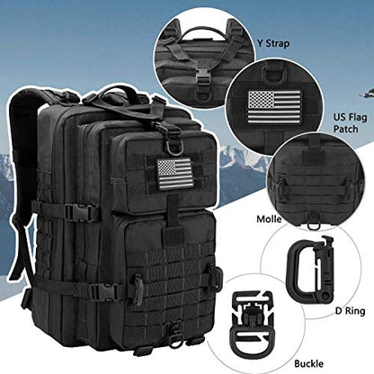 Hannibal Tactical MOLLE Assault Backpack, Tactical Backpack Military Army Camping Rucksack, 3-Day Pack, D-Rings, Black with Gray Patch - color: Black With Grey