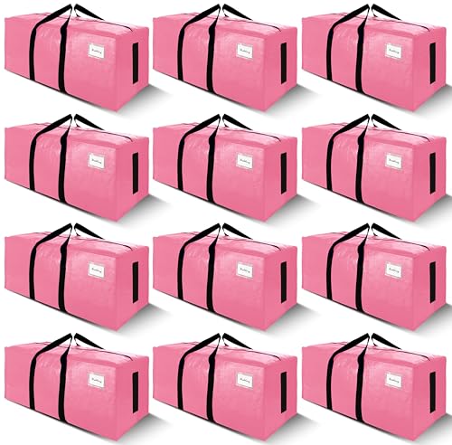 SWEET DOLPHIN 12 Pack 200LB Heavy-Duty Moving Bags with Wrap-Around Handles, Extra Large Storage Totes for Space Saving, Clothes Storage Bags, College Dorm Essentials, Pink, 24 Gal - color: Pink, size: 12 Pack - 24 Gal