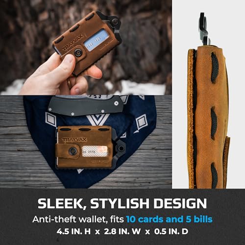 Trayvax Element Wallet, RFID Front Pocket Credit Card Holder with Money Clip, Minimalist Slim Leather Metal Wallet for Men and Women - color: Black | Tobacco Brown