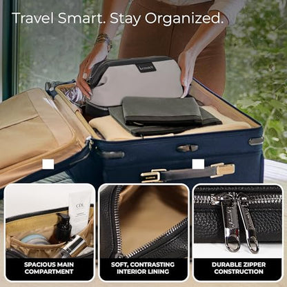 Double-Layer Toiletry Bag, Water-Resistant Hybrid Leather Cosmetic Organizer with Wet/Dry Compartments, 26x15x16cm (Gray, Double layer) - color: Gray