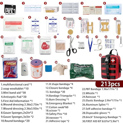 Universal IFAK Trauma First Aid Kit Molle Pouches Emergency Survival Kit Suitable for Home, car, Travel, Camping, Hiking, Sports, Outdoor Emergencies-Quick Response First Aid Essentials (Red) - color: Red