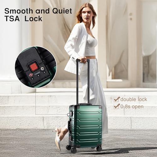 VentureVault All Aluminum Carry On Luggage 22x14x9 Airline Approved，Zipperless Luggage Premium Aluminum Suitcase Luggage, Hard Shell Carry On Luggage with Spinner Wheels (dark green, 20inch) - color: Green, size: 20inch