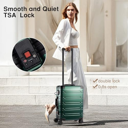 VentureVault All Aluminum Carry On Luggage 22x14x9 Airline Approved，Zipperless Luggage Premium Aluminum Suitcase Luggage, Hard Shell Carry On Luggage with Spinner Wheels (dark green, 20inch) - color: Green, size: 20inch