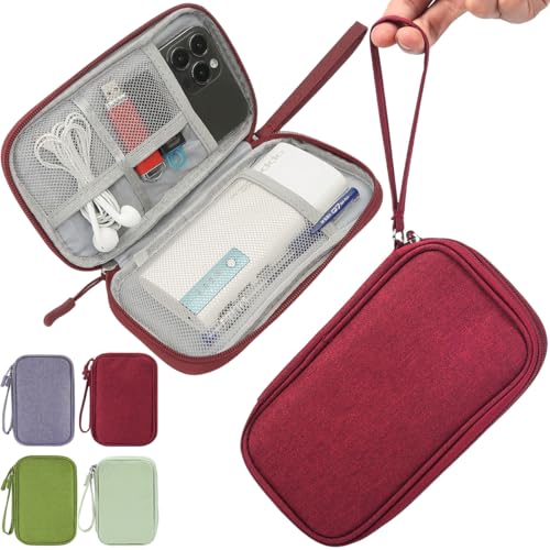 CAAORDKSO Electronic Cord Organizer Travel Case, Electronic Organizer Pouch Bag, Cable Organizer bag Pouch Electronic Accessories Case for Cable, Cord, Charger, Phone, Power Bank, Earphone (Wine Red) - color: Wine Red