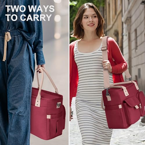 Hafmall Large Insulated Lunch Bag for Adults, Wide Opening Insulated Bag with Shoulder Strap,Loncheras para Mujer, Reusable Adult Lunch Tote Bag For Work, Picnic(Red) - color: Red