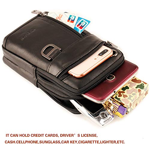 Small Mens Leather Satchel Cell Phone Holster,Vertical Belt Clip Cellphone Pouch,Purse Waist Bag Fanny Pack Compatible with Google,Zipper Phone Bag for Work,Hike - color: Black