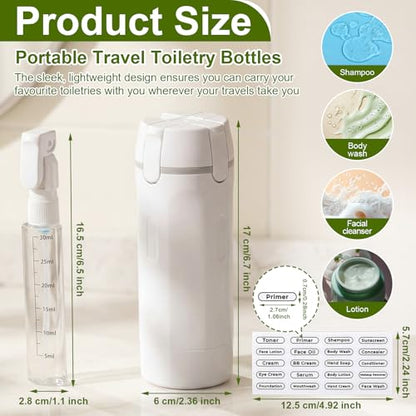 Domensi 4 in 1 Travel Dispenser with 4 Pack 30ml Travel Bottles and Label Refillable & Leak Proof Portable Toiletry Containers with Locks for Shampoo Lotion Conditioner Cream (White) - color: White