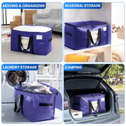 TAILI 12 Pack Dark Blue Extra Large Moving Bags, Heavy Duty Totes with Visible Window, Wrap Around Handles, Great for Space-Saving - color: Dark Blue, size: 12 Large