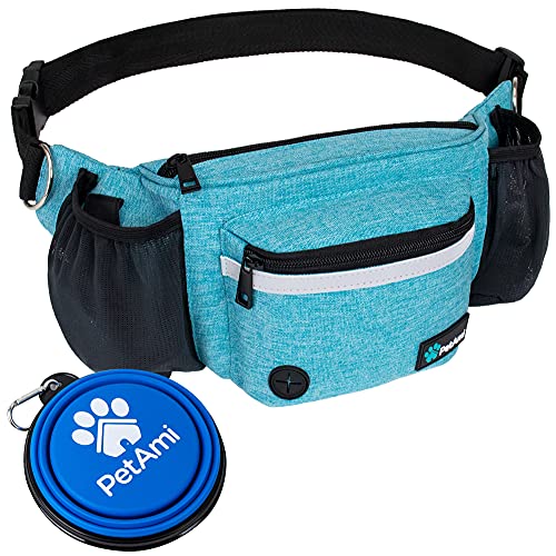 PetAmi Dog Fanny Pack, Treat Pouch for Dog Walking, Training, Built in Poop Bag Dispenser, Water Bottle Holder, Collapsible Bowl, Pet Treat Waist Belt for Hiking, Running, Kibbles (Turquoise) - color: Sea Blue
