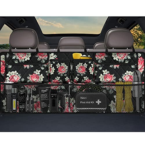 Femuar Car Trunk Organizer,Large Capacity Backseat Trunk Organizer(42"*18"),Collapsible Car Storage Bag with 8 Pocekt,Car Organizer for SUV/MPV/Truck - Floral - color: Floral