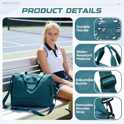 Travel Duffel Bag with Shoe Compartment, Large Weekender Bags for Women Men with Trolley Sleeve for Airplane, Waterproof Carry on Bag Sport Tote Bags Hospital Holdalls, Peacock Blue - color: A1-Blue with Shoe Compartment
