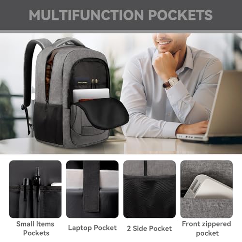 AREYTECO Travel Backpack, 17 Inch Laptop Backpack Airline Approved, Business Anti Theft Slim Sturdy Work Computer College High School Backpack Bag Fits 17.3 Inch Notebook for Men Women, Grey - color: Grey, size: 17 Inch